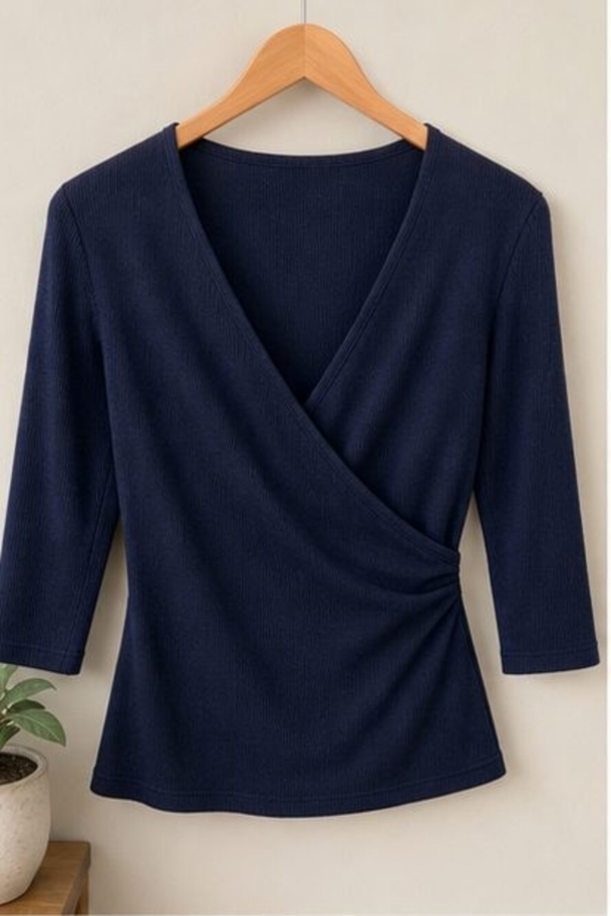 Navy Tie Neck Blouse